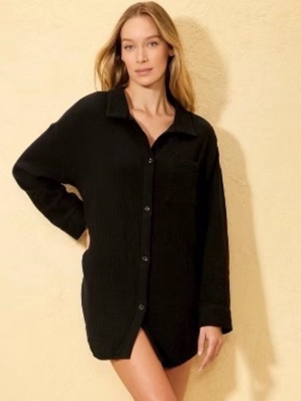 Shade & Shore Black Button-Up Gauze Shirt Swim Cover Up